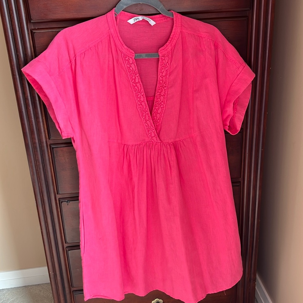 Zara Cotton Linen Pink Tunic Size Large